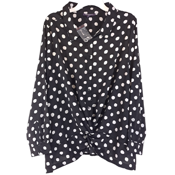 ROAMAN'S Women's Blouse Long Sleeve Button Front Black White Spots Plus - Sz 26W - Picture 10 of 10